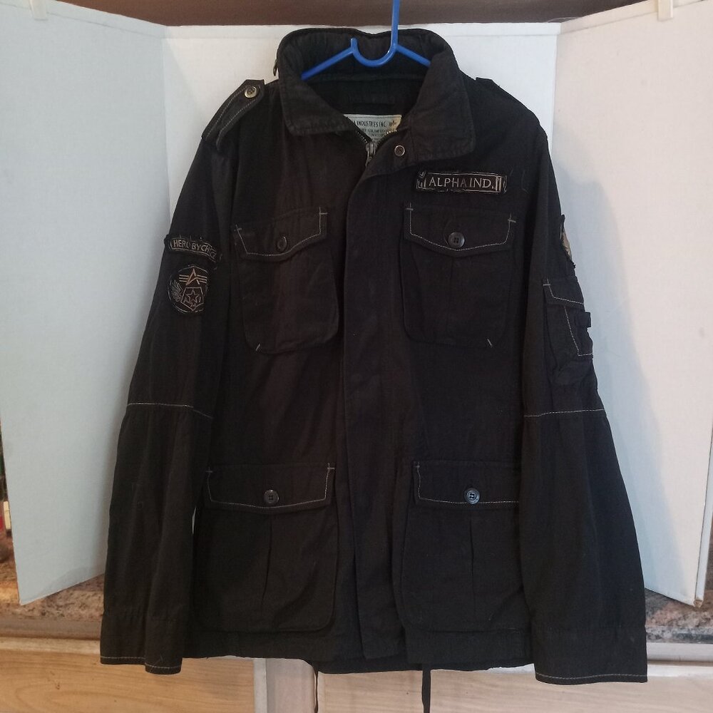 Vintage Alpha Industries Inc Men's Black Jacket with Hood